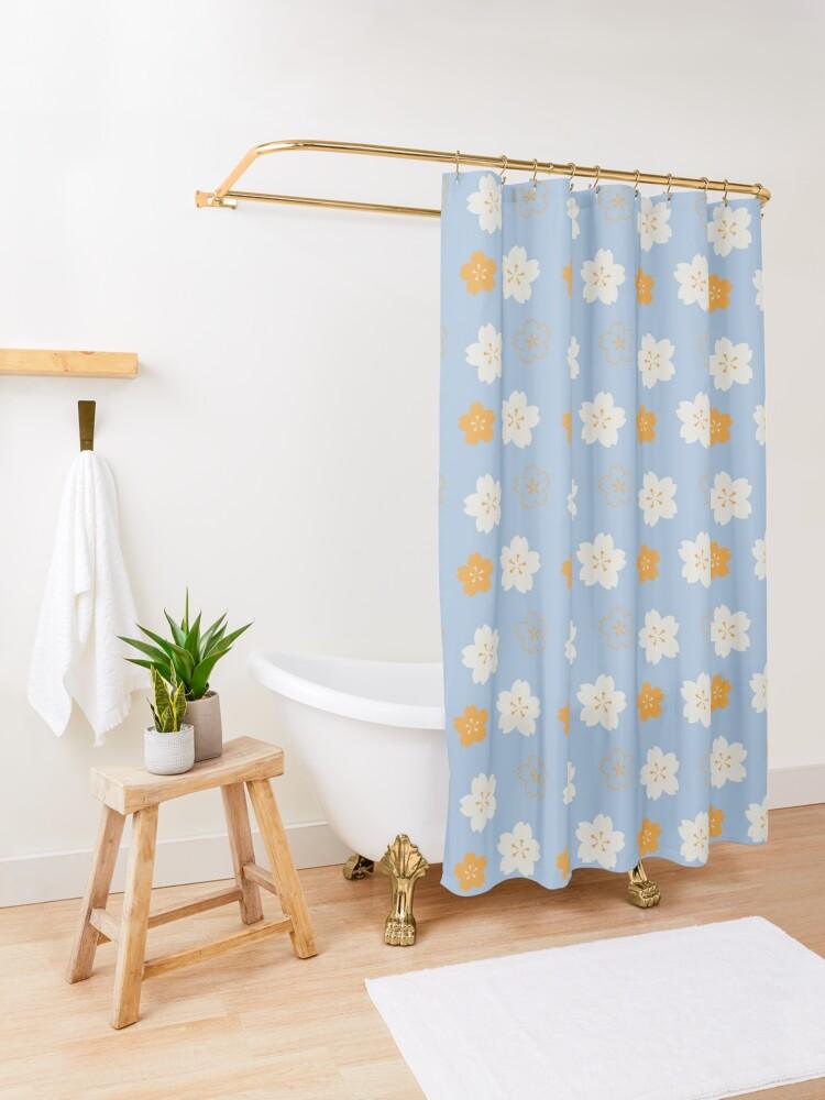 Orange and store yellow shower curtain