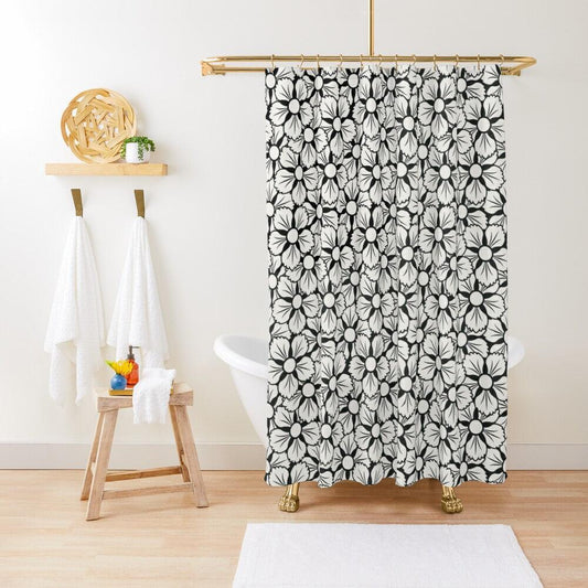 Large Sakura Japanese Shower Curtain - Black and White