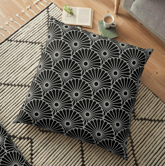 White & Black Chrysanthemum Outdoor Pillows
