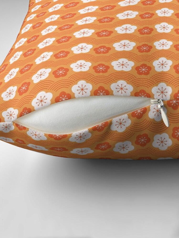 White & Orange Sakura Outdoor Pillows