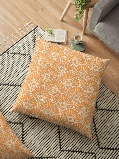 White & Orange Chrysanthemum Outdoor Pillows