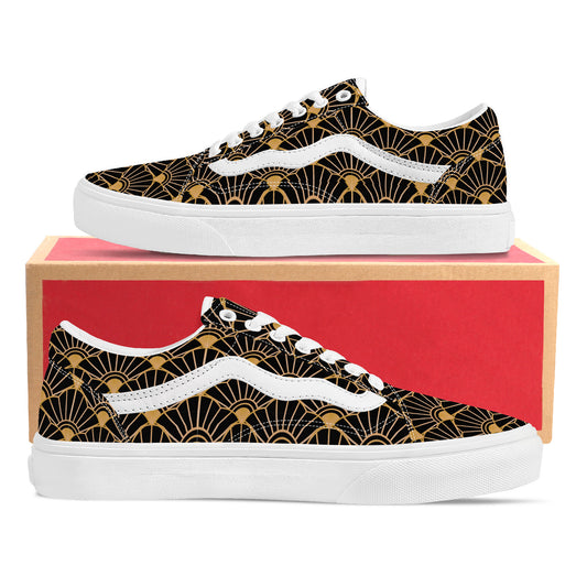 Black and Gold Low Top Flat Sneaker