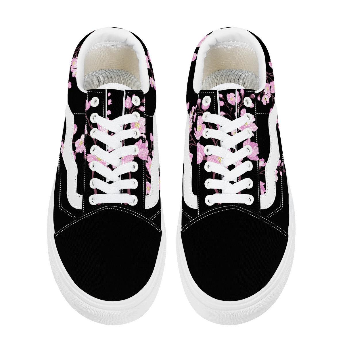 Black Pink Sakura Low Top Flat Sneaker